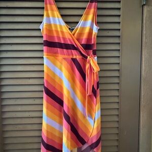 Express Asymmetrical Wrap Dress - Orange, Pink, Yellow